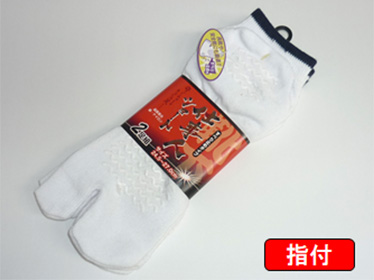 ショートメッシュ滑り止め付 指付 2P サラシ/紺