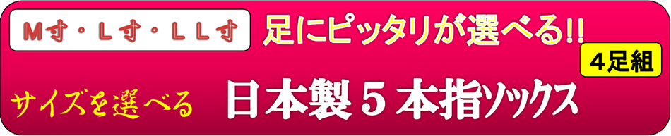 サイズを選べる日本製５本指ソックス